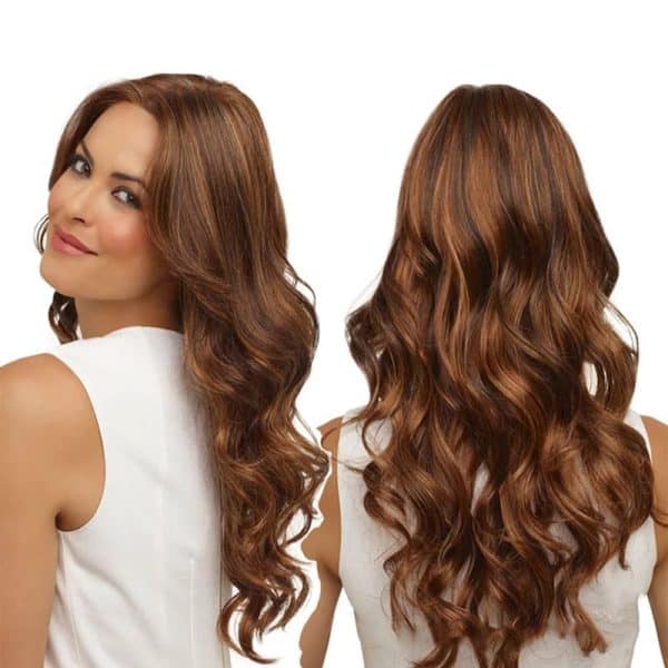t & a hair global vietnam factory premium synthetic hair 26 inch dark brown body wavy middle parting can be permed and dyed