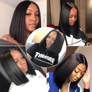 13×4 Front Lace Human Hair Bob Wig: Amazon Cross-Border Bestseller Straight Hair Wig