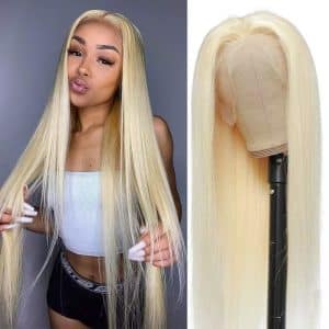 Foreign Trade Wig European and American 13*4 Hand-Woven Front Lace Human Hair Headpiece 613# Middle Part Long Straight Hair Factory Direct